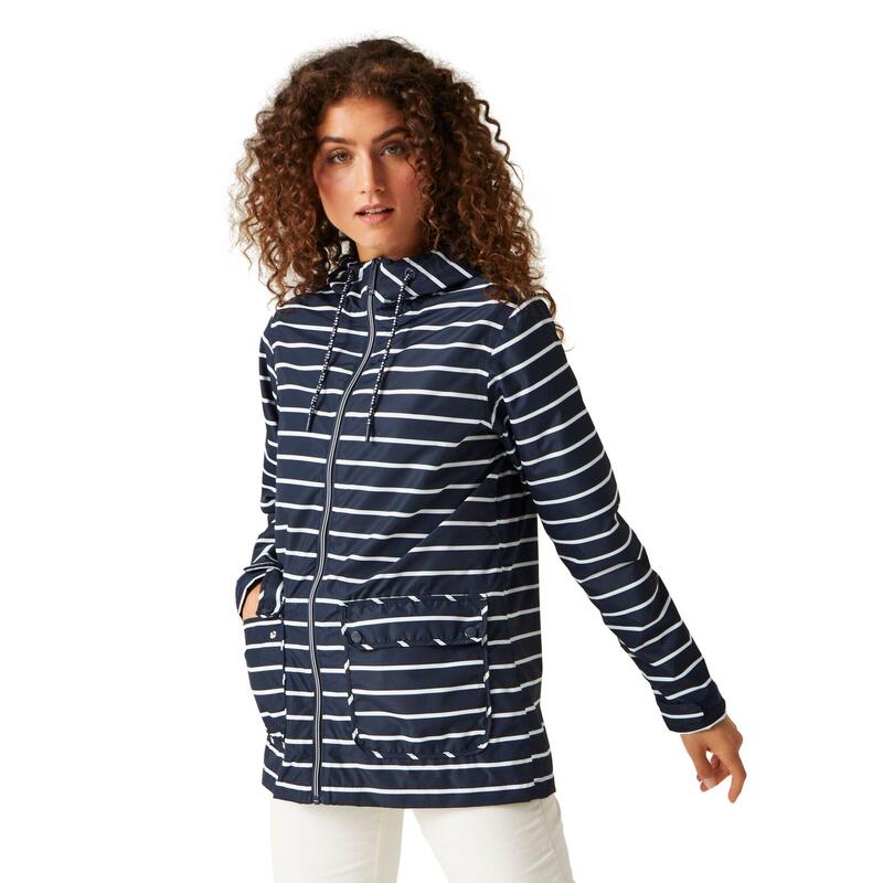 Giacca Impermeabile A Strisce Donna Regatta Bayletta Blu Navy Bianco