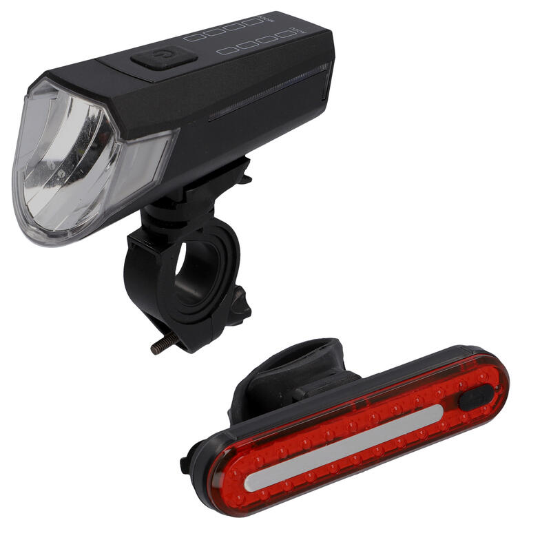 FISCHER Akku-USB-LED Beleuchtungsset -  80 Lux inkl. Bremslicht Stableuchte