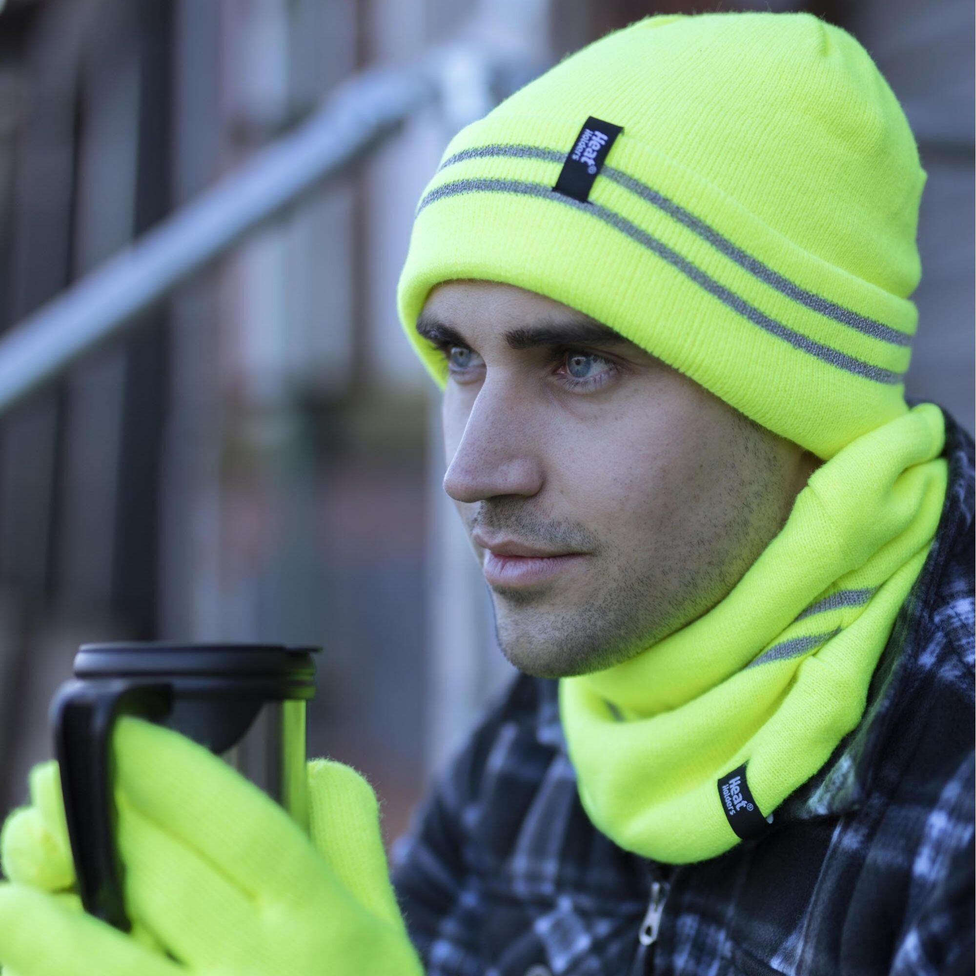 Mens Hi Vis Reflective Soft Fleece Lined Thermal Winter Hat 4/6