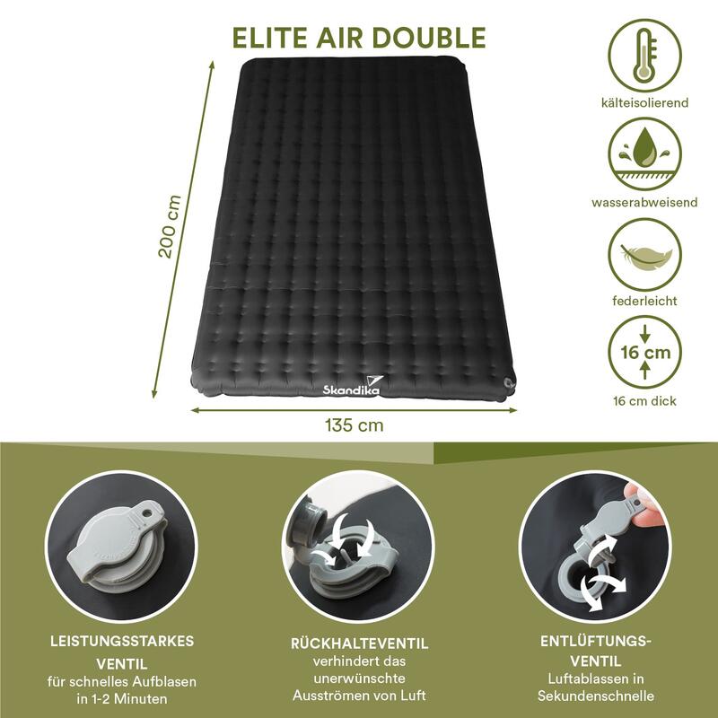 Matelas de camping Elite Air Single – gonflable ultra-léger – 200x135cm