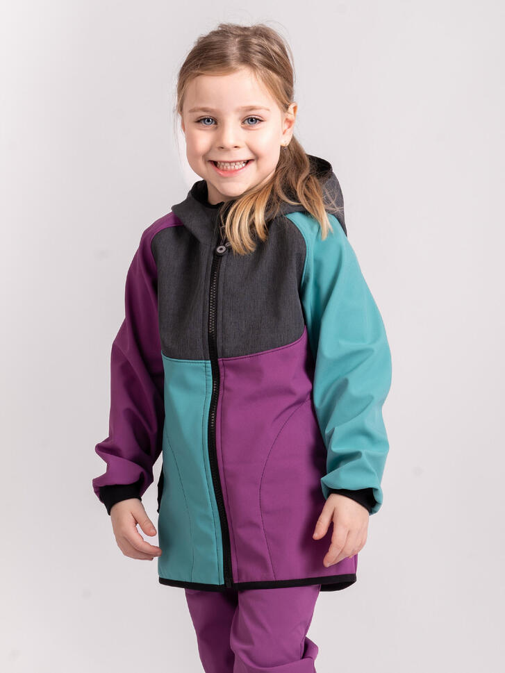 Kurtka softshellowa dziecięca z polarem Basic, Multicolor Blackberry