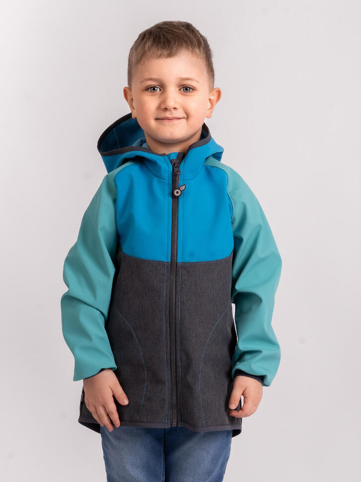 Kurtka softshellowa dziecięca z polarem Basic, Multicolor Turquoise