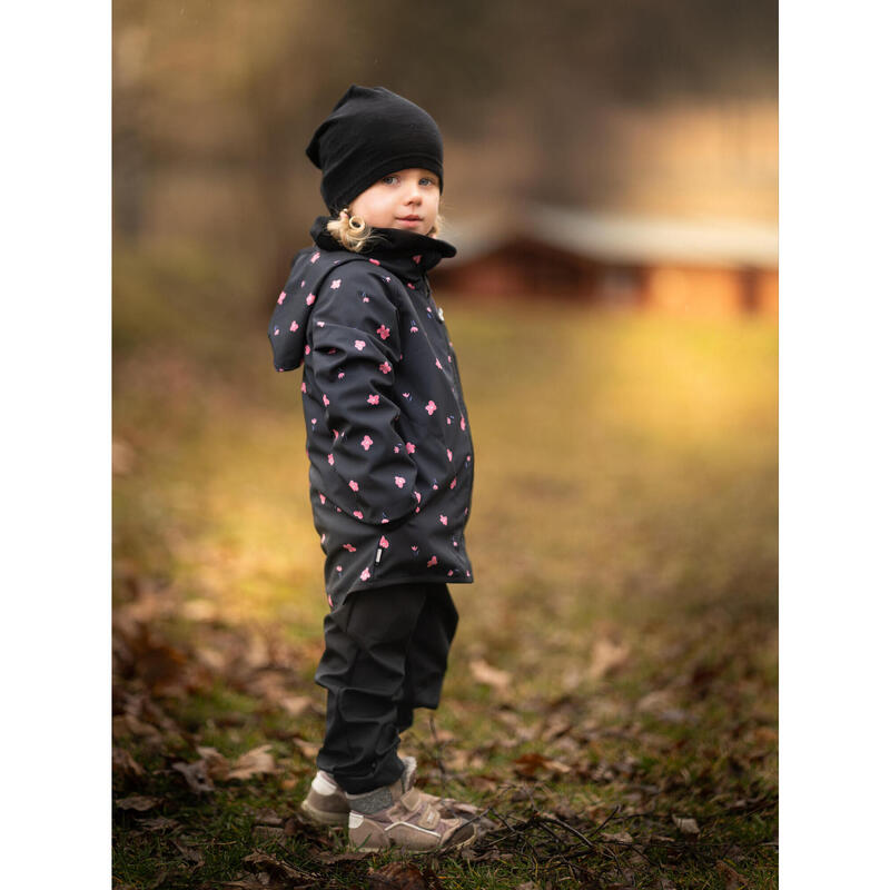 Dětská softshellová bunda s fleecem Basic, Černá, Květiny