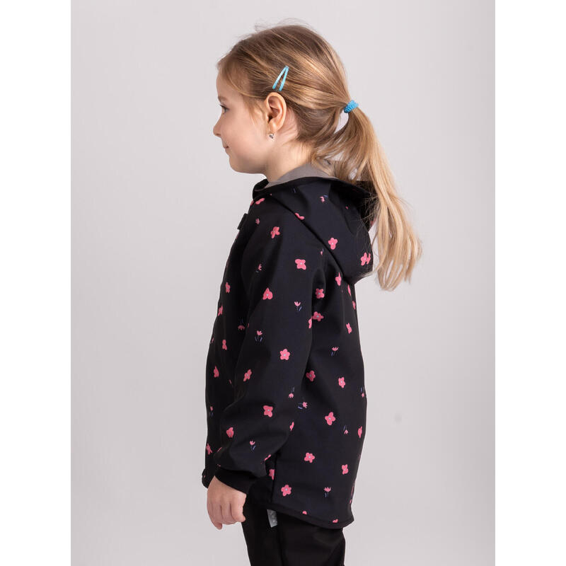 Dětská softshellová bunda s fleecem Basic, Černá, Květiny