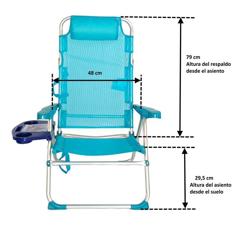 Pack 2 Sillas altas de Playa/Camping Plegable, 5 Pos, Altura del Asiento 29,5cm