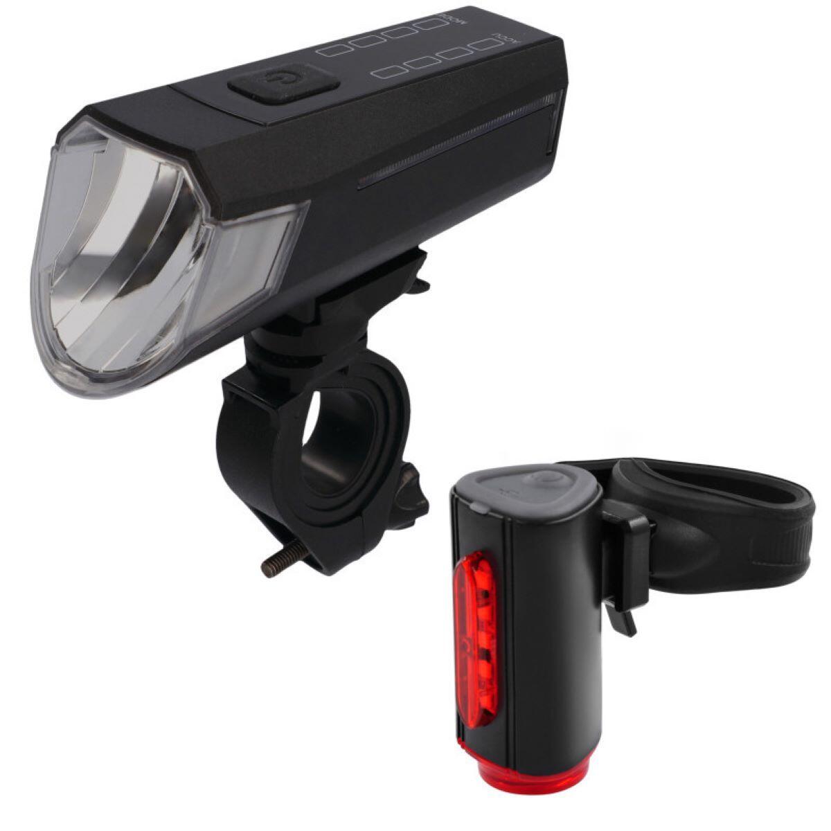 FISCHER Akku-USB-LED Beleuchtungsset 80 Lux inkl Rücklicht Twin Bodenbeleuchtung 6/8