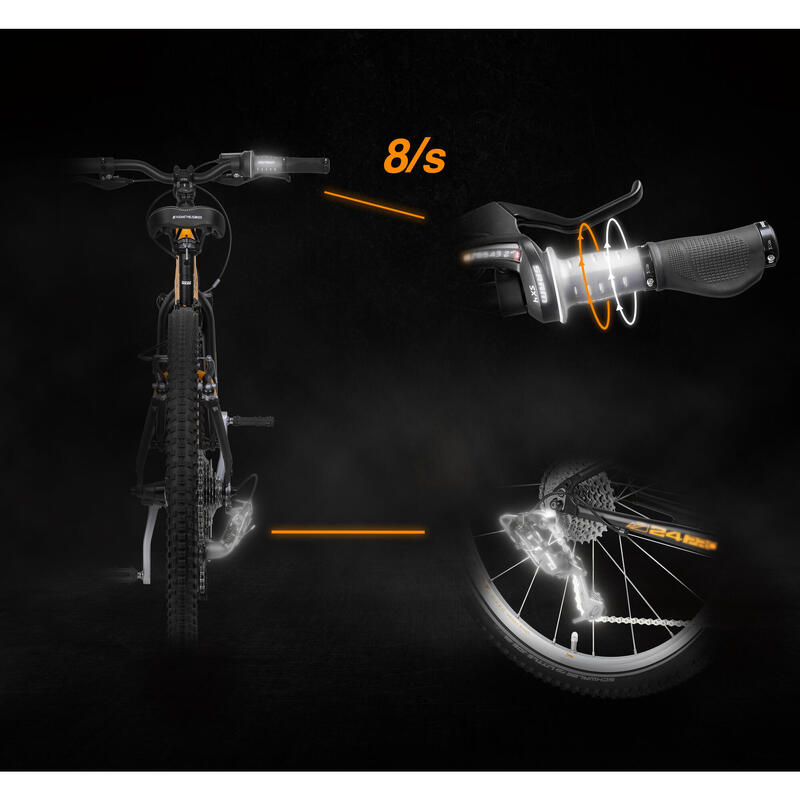 Vélo Enfant 24 pouces dès 7 ans Ultra-léger 8 Vitesses SRAM Orange/Noir