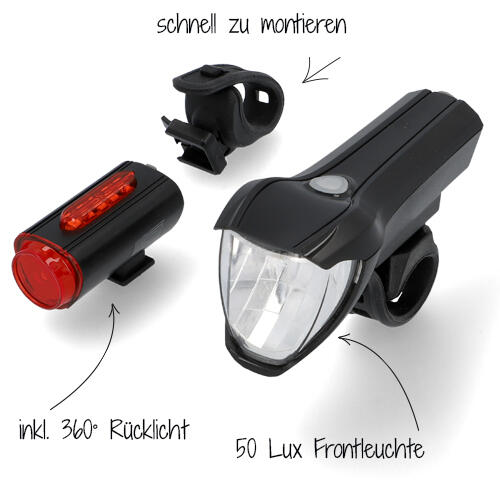 Zestaw lampek rowerowych Fischer 50 LUX, USB przód + tył