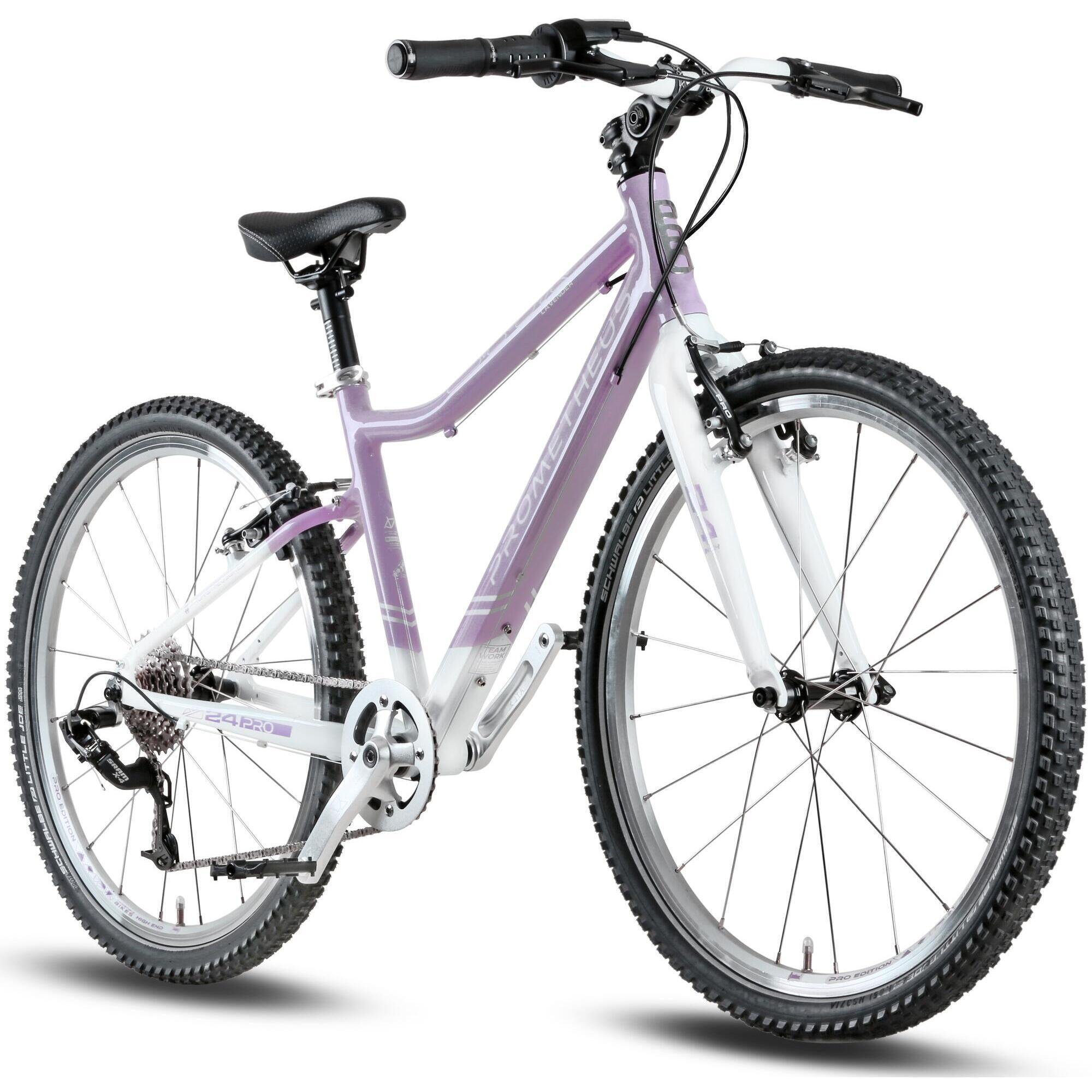 Velo enfant 24 pouces des 7 ans super leger 8 vitesses SRAM violet et blanc PROMETHEUS BICYCLES Decathlon