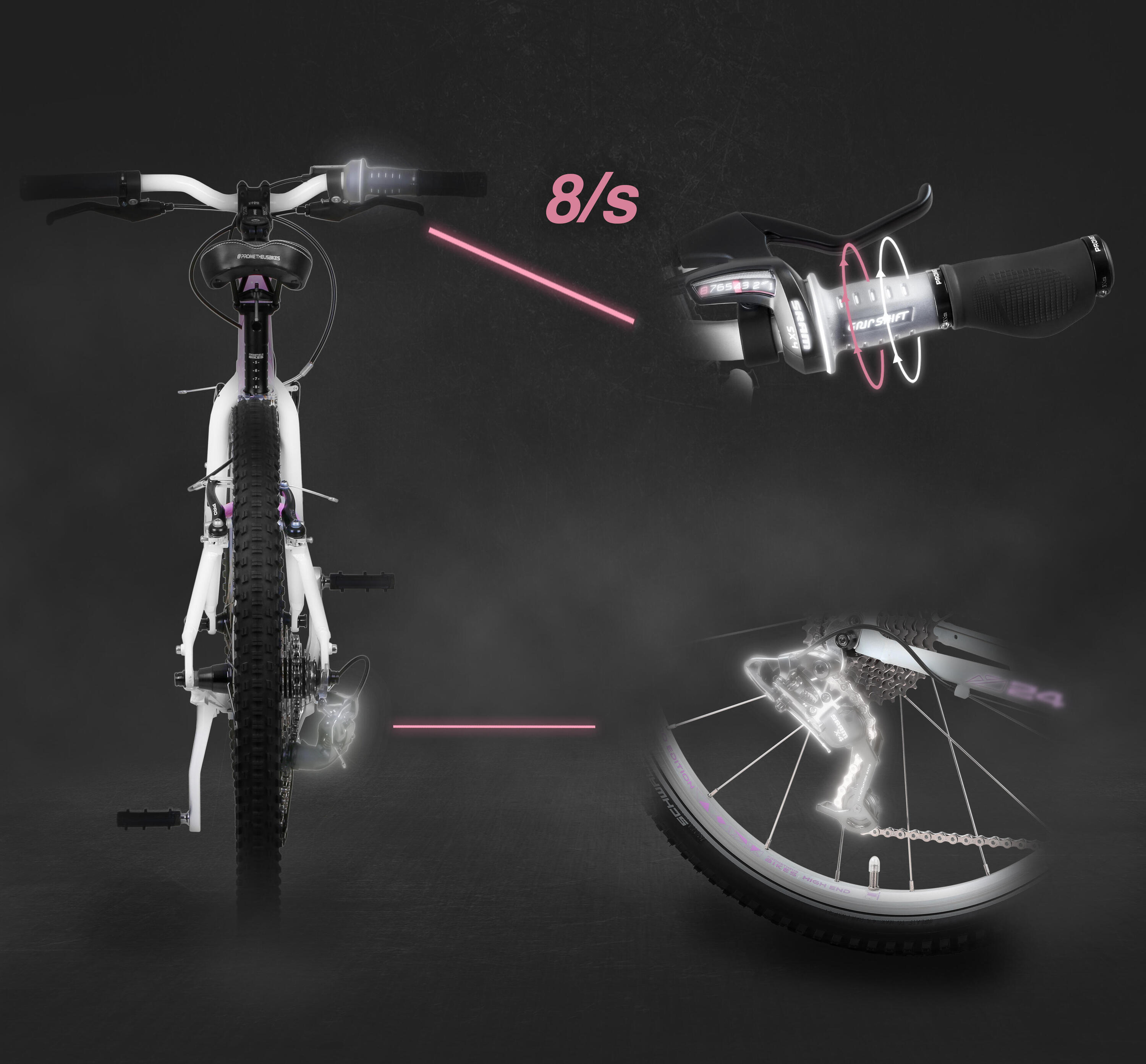 Kinderfahrrad 24 Zoll ab 7 Jahre Superleicht 8 Gang SRAM Fahrrad Violett Weiss 4/7