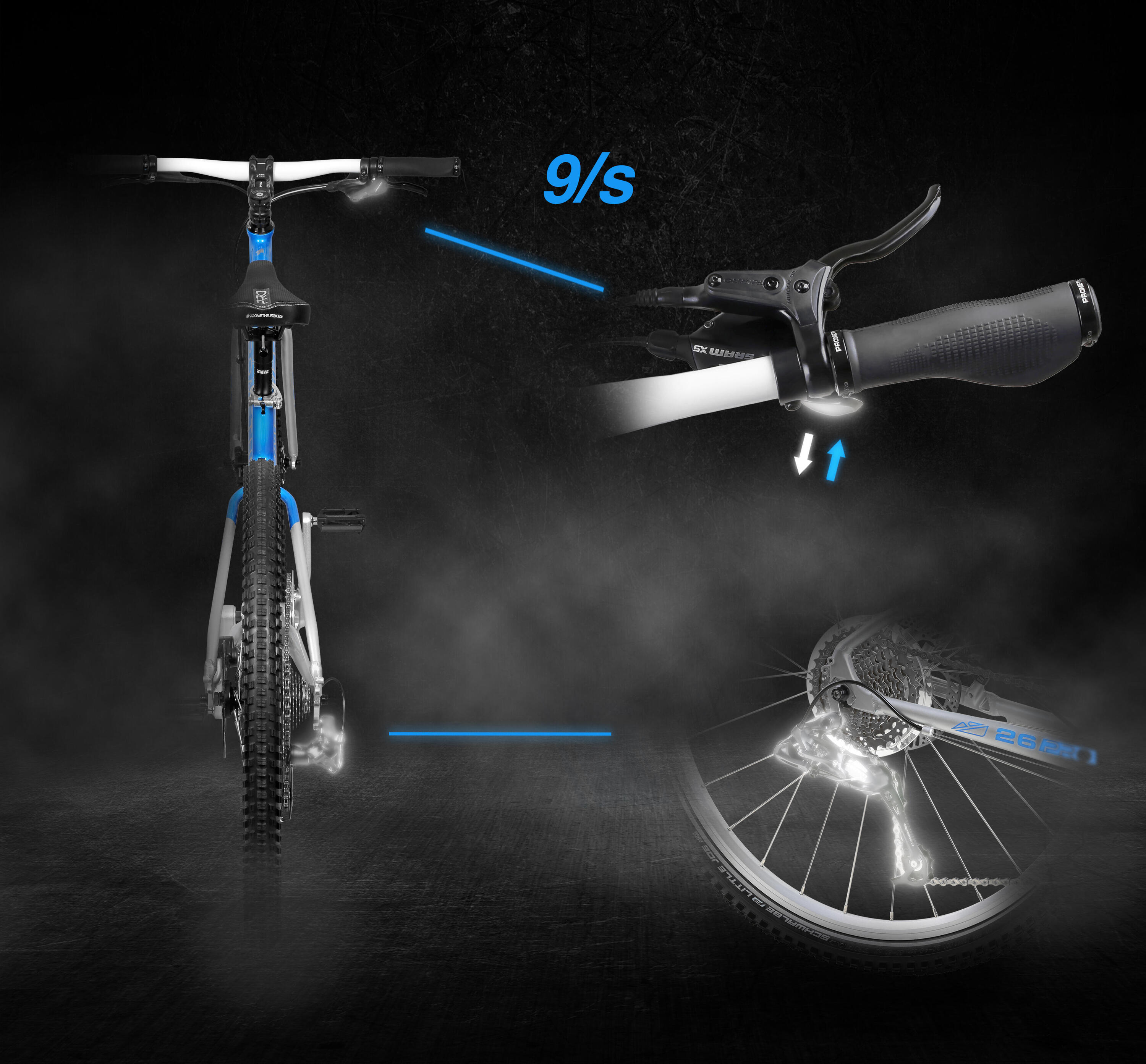 Kinderfahrrad 26 Zoll ab 10 Jahre Superleicht 9 Gang SRAM X5 Blau Silber 4/7
