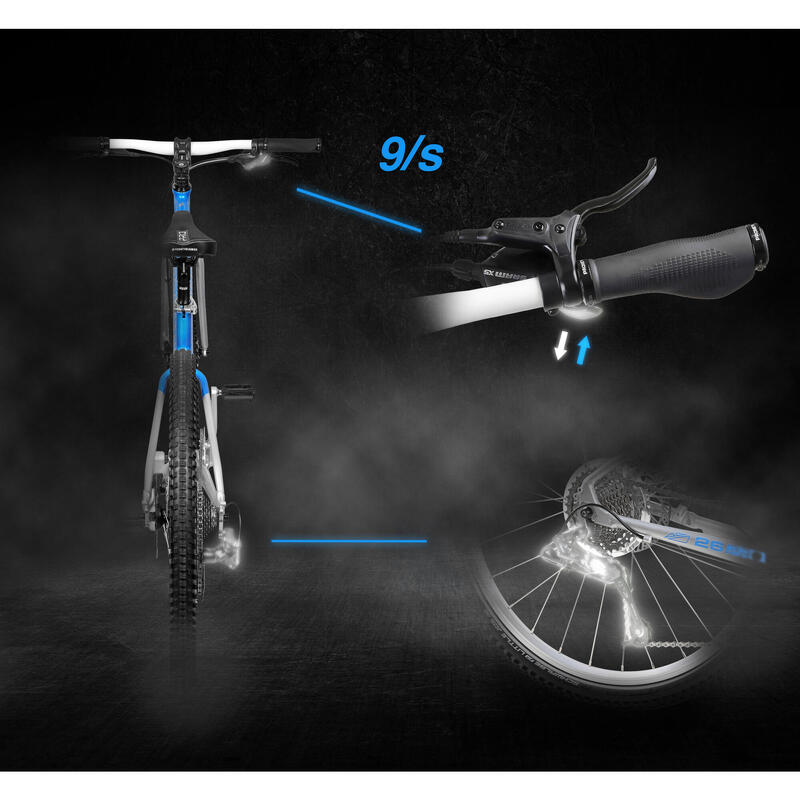 Kinderfahrrad 26 Zoll ab 10 Jahre Superleicht 9 Gang SRAM X5 Blau Silber