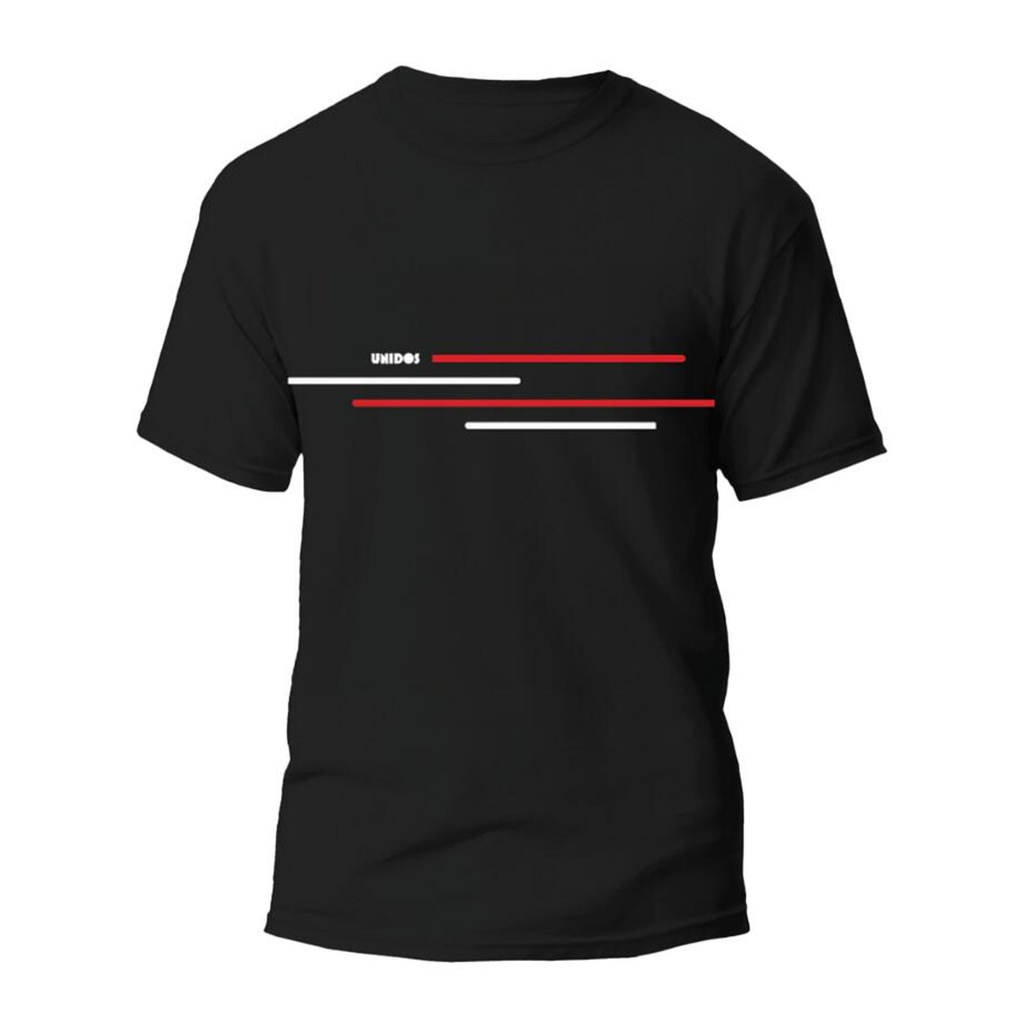 Shirt Padel Heren - Gestreepte print rechterspeler, zwart/wit/rood