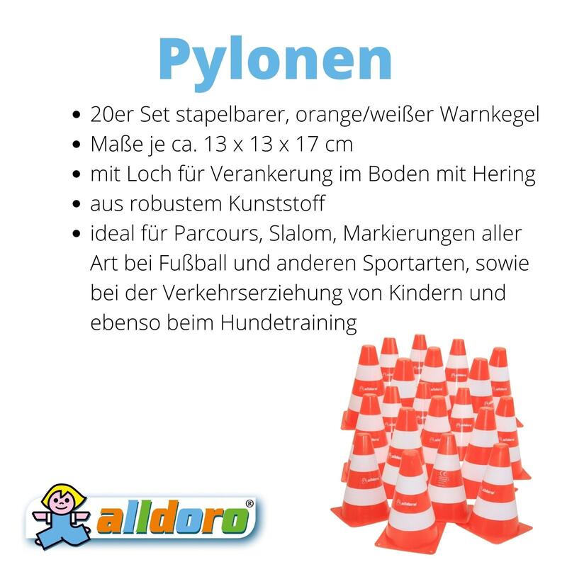 Pylonen 20er-Set, orange/weiß, 17 x 13 x cm, für Abgrenzung, Slalom und Parcours
