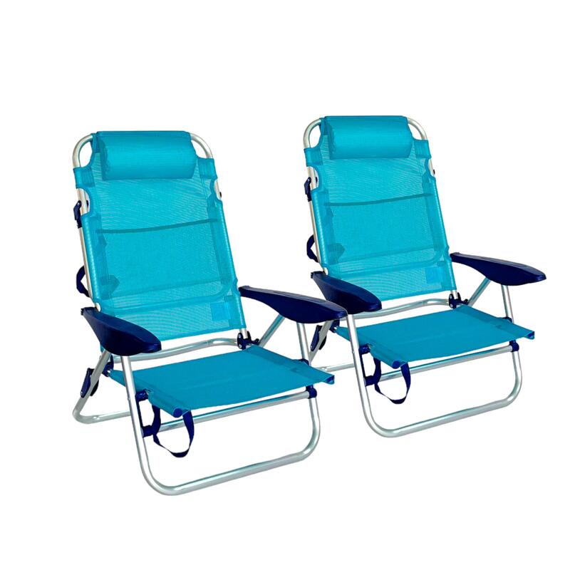 Silla de Playa Plegable, reclinable, Altura del Asiento 21 cm, pack de dos