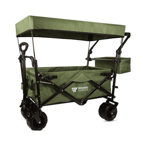 Rockerz Outdoor - Brouette avec toit - Pliable - Capacité XL - Couleur : Vert