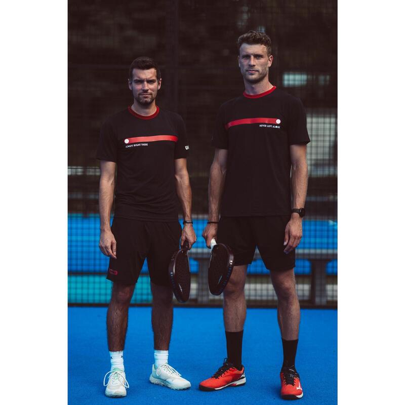 T-shirt Padel pour hommes - Never Left Alone print, noir/rouge