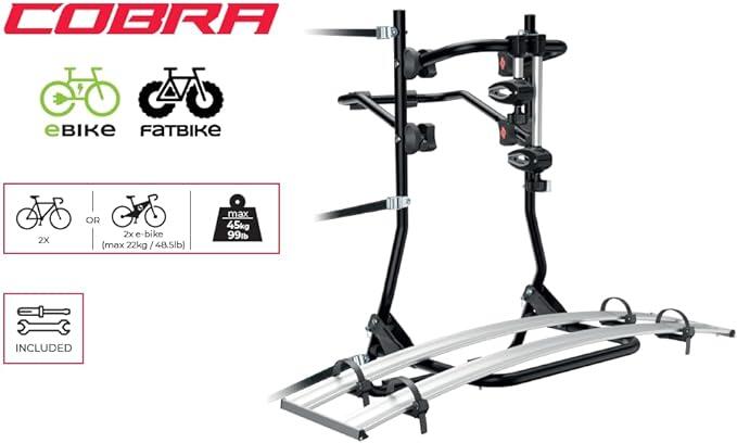 Porta Bici Per Portellone Auto, 2 bici GROSSA TAGLIA, E-BIKE, FAT BIKE - COBRA 6/7