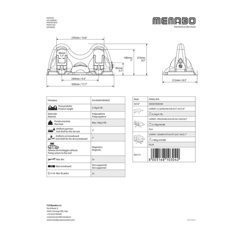 Suport schi Menabo Himalaya cu prindere magnetica