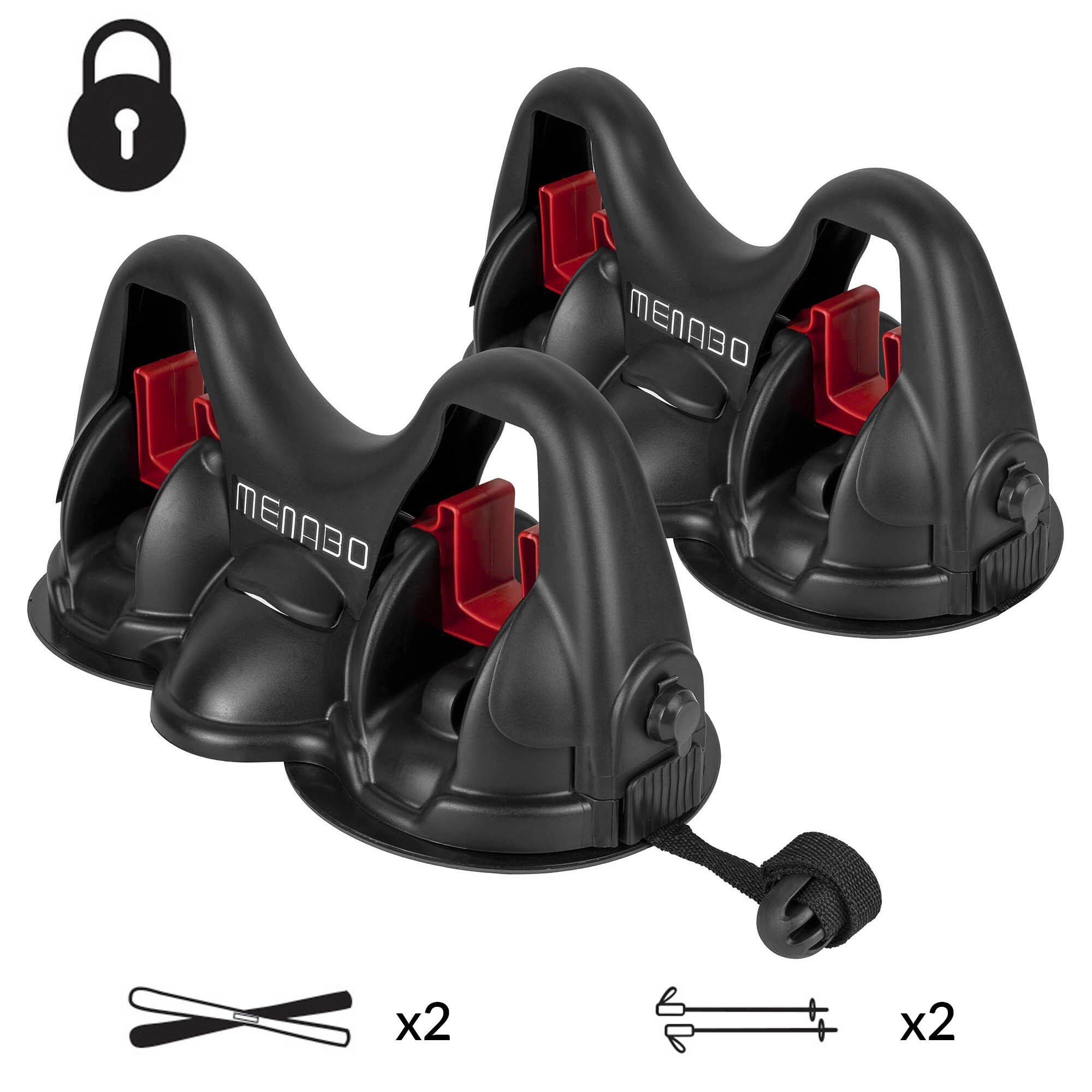 MENABO Porta sci magnetico da tetto per auto HIMALAYA, 2 paia sci e 2 paia bastoncini