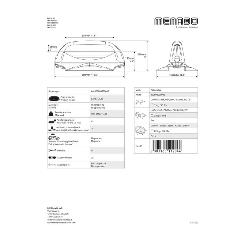 Suport ski si snowboard Menabo Aconcagua cu prindere magnetica