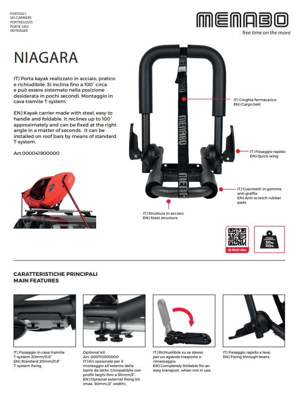 Porta Kayak per Auto da Tetto, Richiudibile, portata fino a 50Kg - NIAGARA 3/8