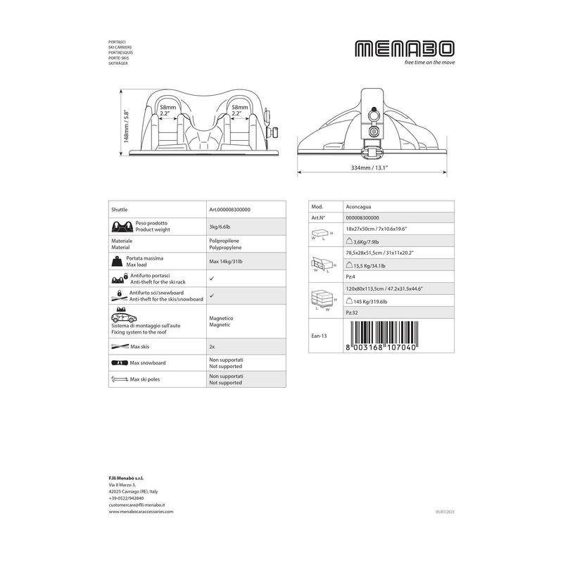 Suport schi Menabo Shuttle cu prindere magnetica