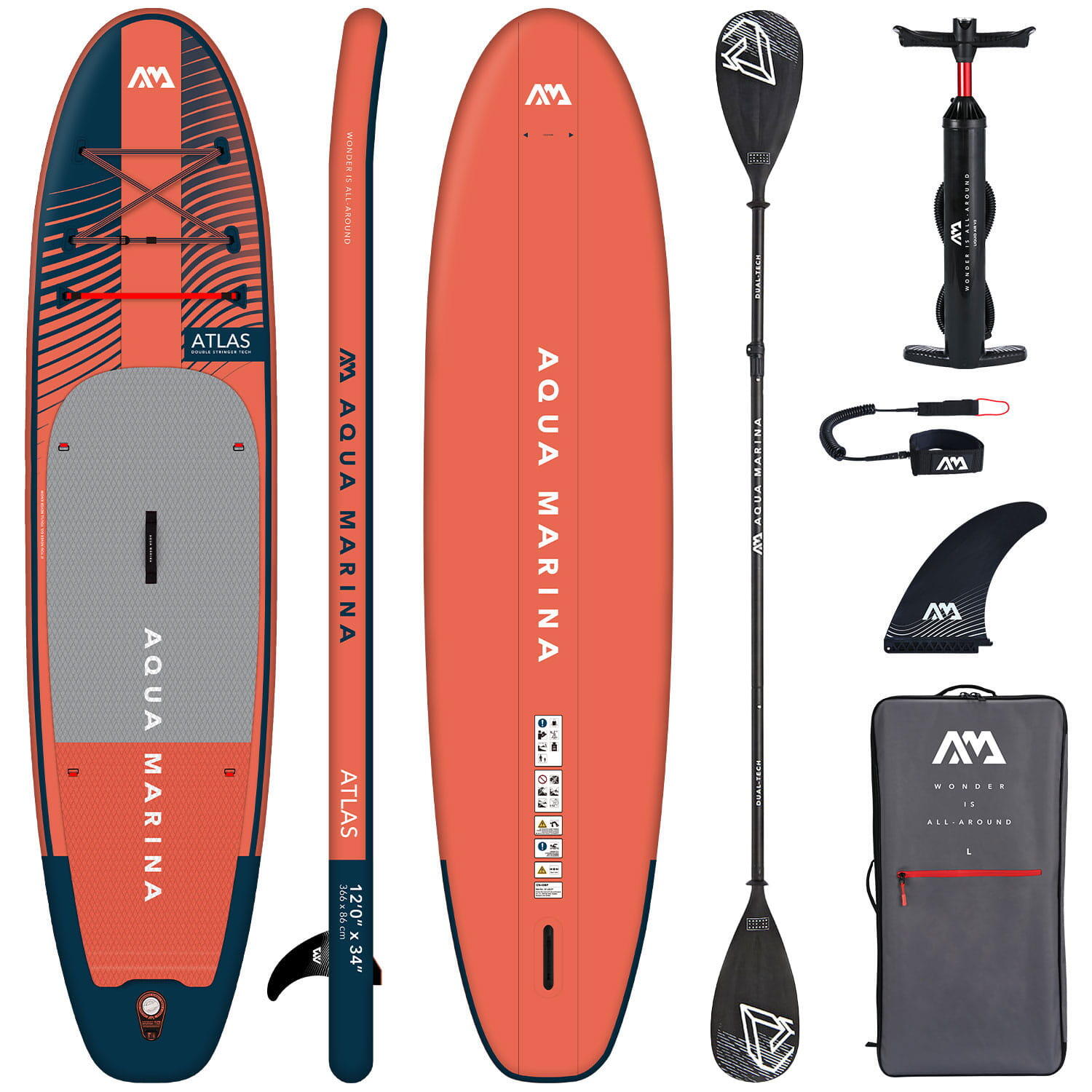 AQUA MARINA Aqua Marina Atlas 12'0“ BT-23ATP opblaasbare SUP Board 2-in-1 Dual-Tech Peddel