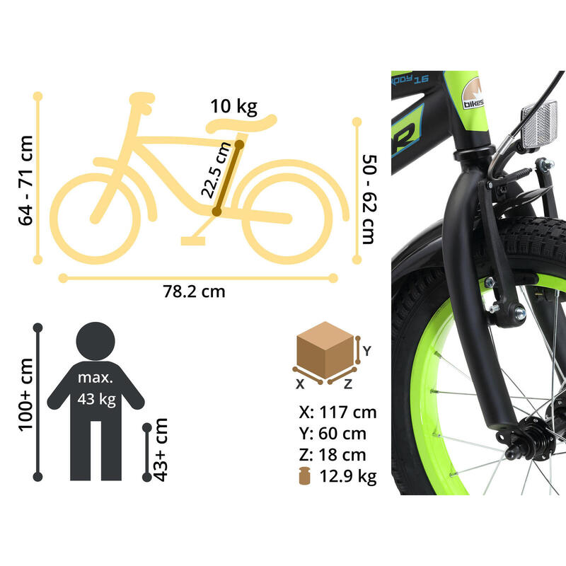 Vélo enfant 16 pouces à partir de 4 - 6 ans, VTC Urban Jungle
