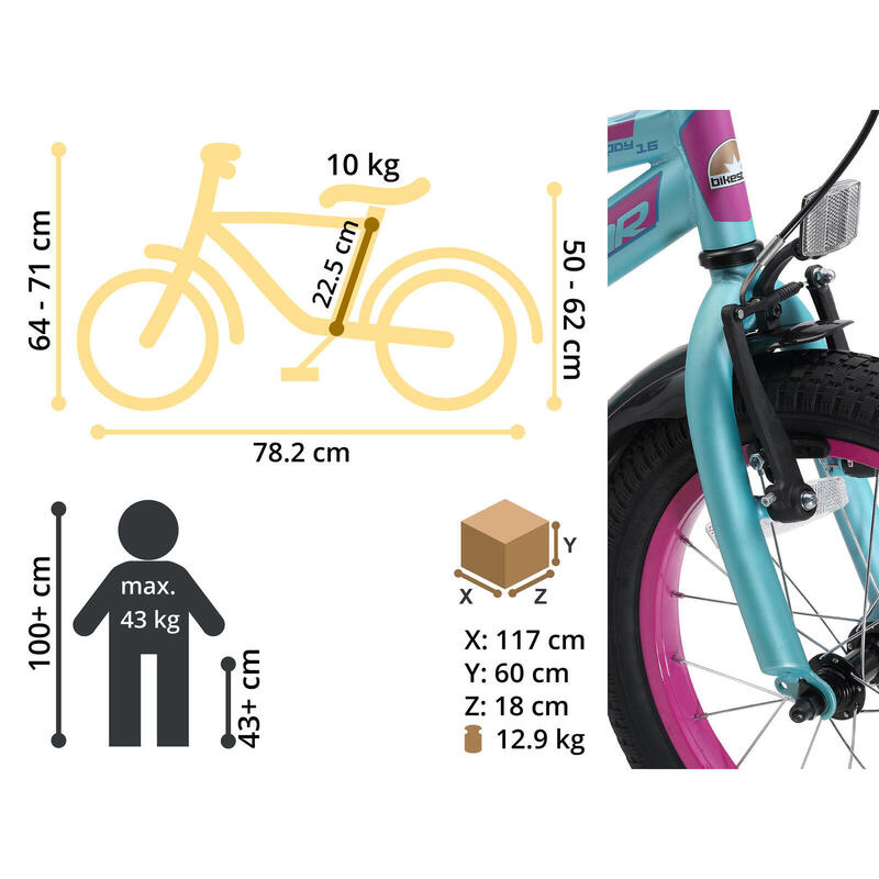 Bicicleta niños 16 pulgadas BIKESTAR urban turquesa 4 años