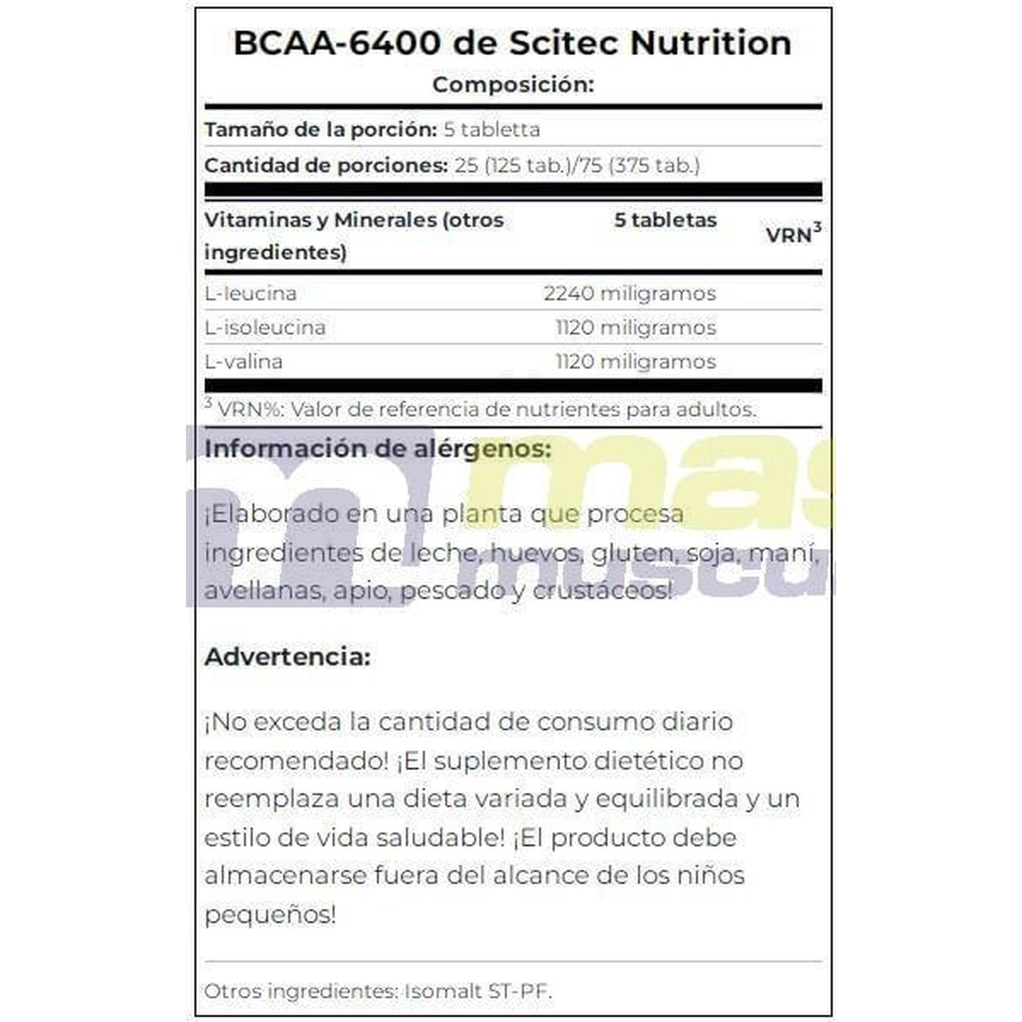 Scitec Nutrition - BCAA 6400 125 tabs - Aminoácidos ramificados - Leucina, isole