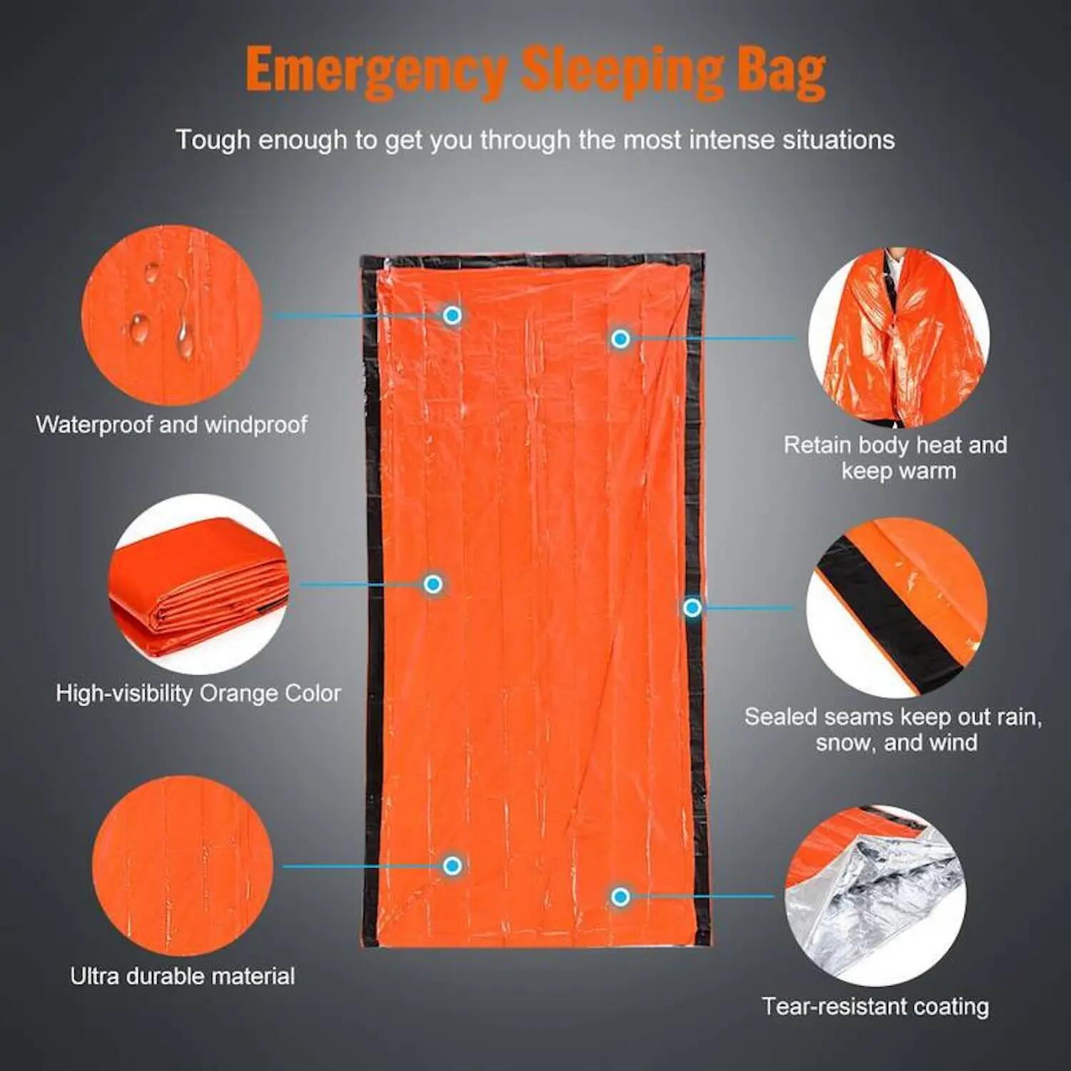Notfall Schlafsack mit Alu Beschichtung 210 cm x 91 cm 125 g Ultraleicht 5/6
