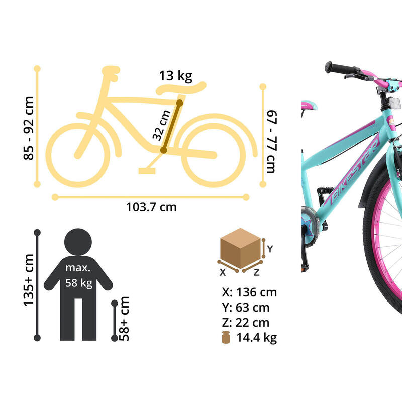 Bikestar kinderfiets Urban Jungle 24 inch turquoise/paars