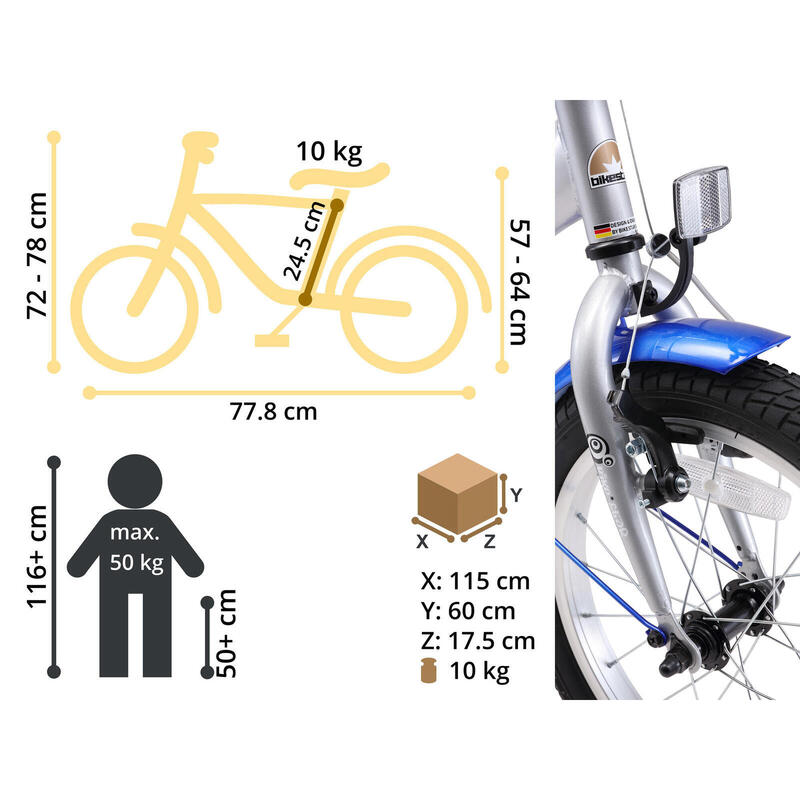 Vélo pour enfants Bikestar 16 pouces Classic, argent / bleu