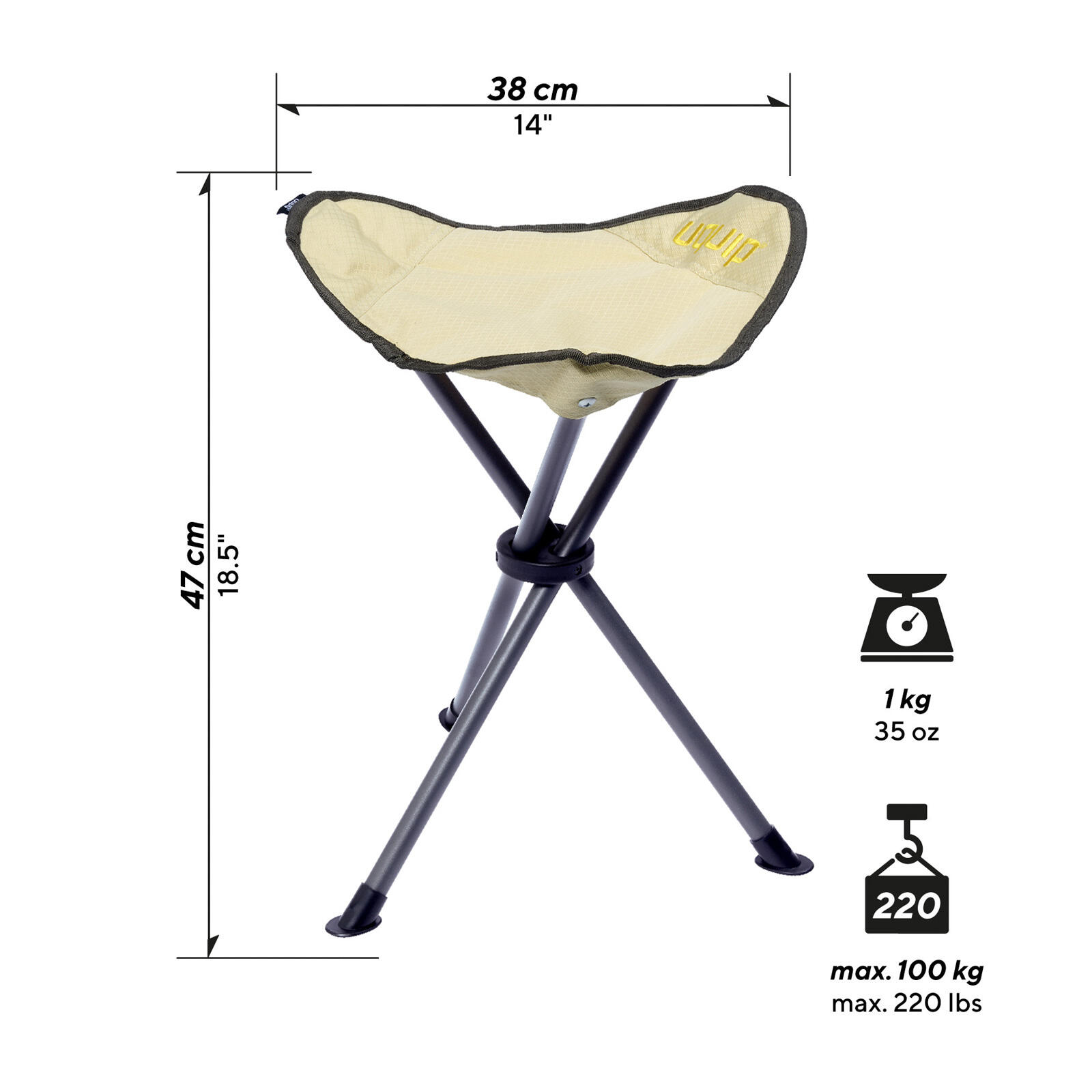 Dreibeihocker Darcy XL Falthocker Campinghocker Faltbar Leicht Stahl 100kg 2/5
