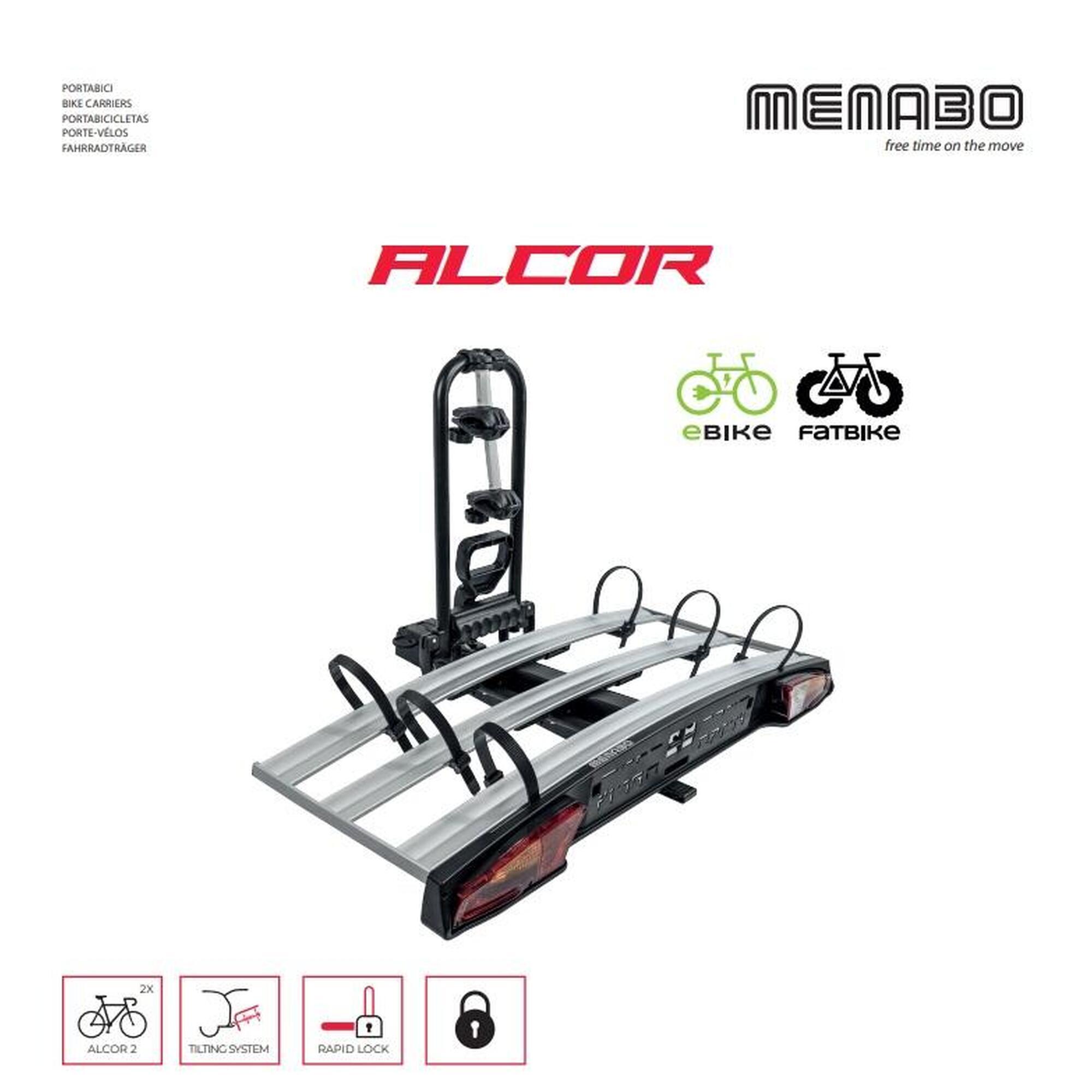 Porta Bici per Gancio Traino auto ALCOR 2 per 2 Bici, Fat Bike o E-Bike