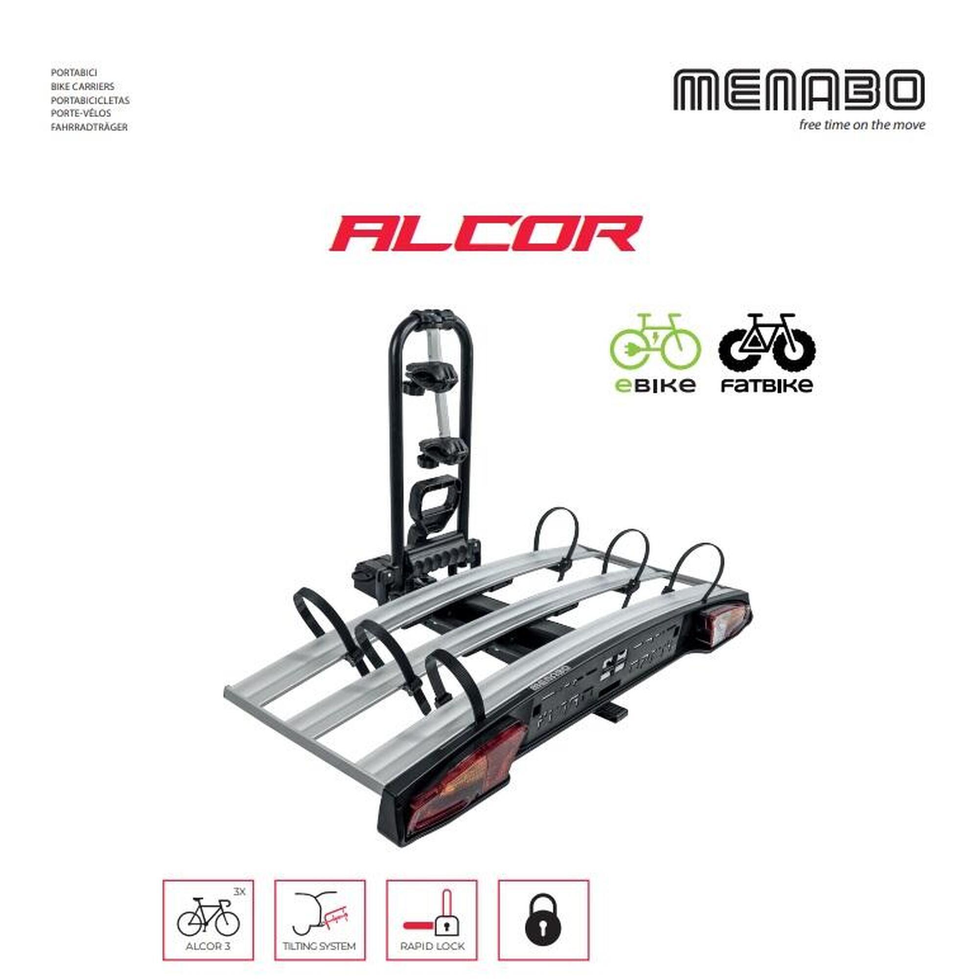 Suport biciclete Menabo Alcor 3 pentru 3 biciclete cu prindere pe carligul de