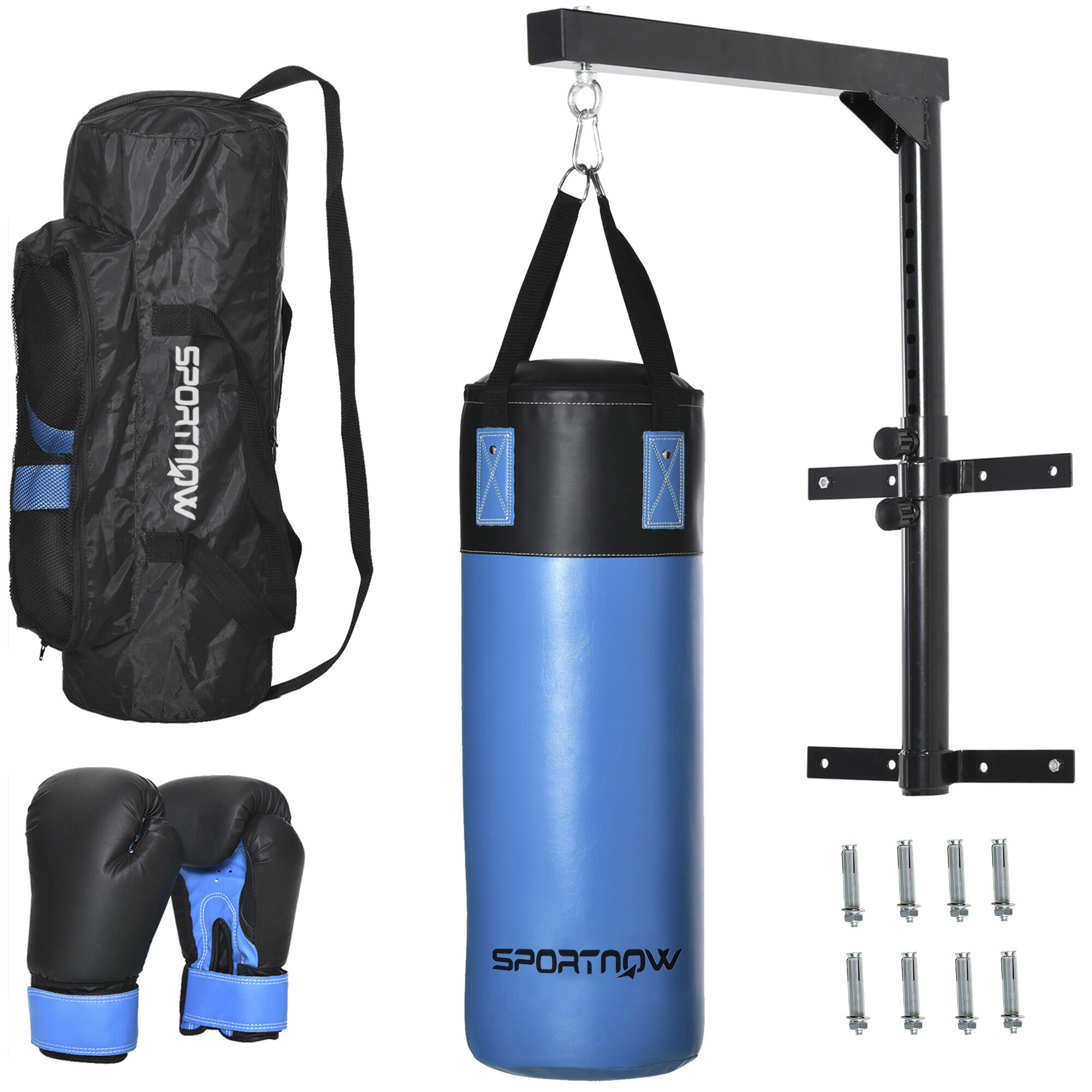 Saco de boxe e suporte HOMCOM ø25x102 cm azul e preto