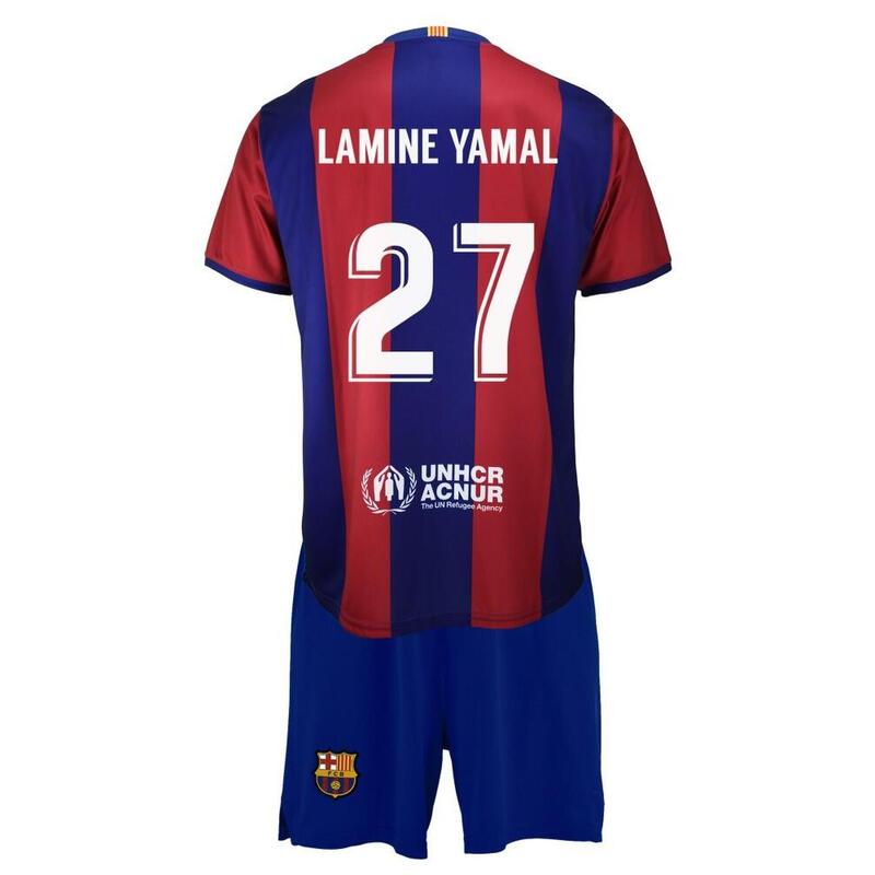 Conjunto Fútbol FC Barcelona 1ª Equipación Réplica Oficial Con Lamine Yamal.