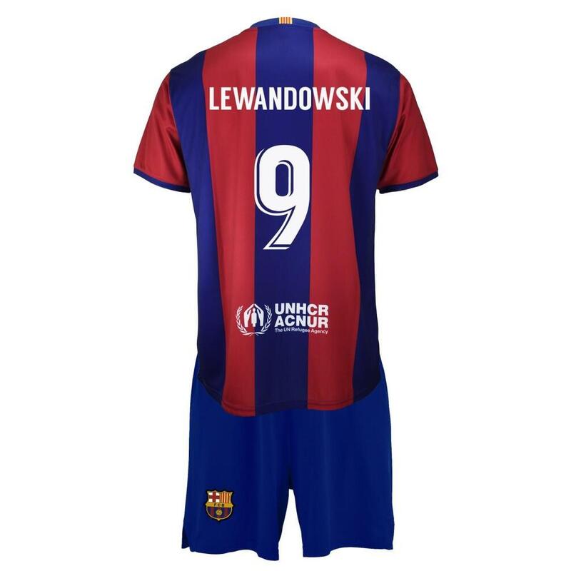 Conjunto Fútbol FC Barcelona 1ª Equipación Réplica Oficial Con Lewandowski.
