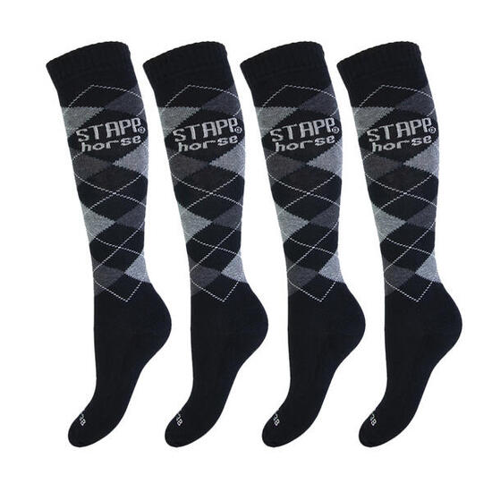 Chaussettes d'équitation, lot de 4 Carreaux Marine / Bleu Clair / Jeans