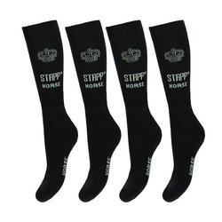 Chaussettes d'équitation, lot de 4 Couronne Strass Rose / Argent