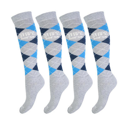 Reitsocken 4er-Pack Karo Marine/Hellblau/Jeans