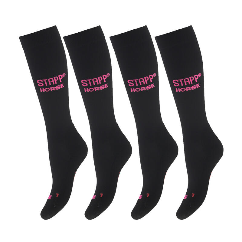 Chaussettes d'équitation, lot de 4 Deocell Noir / Rose