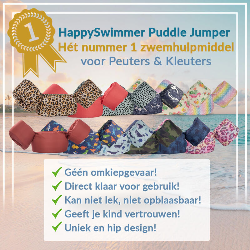 HappySwimmer® - Puddle jumper zwembandjes/zwemvest Cheetah print