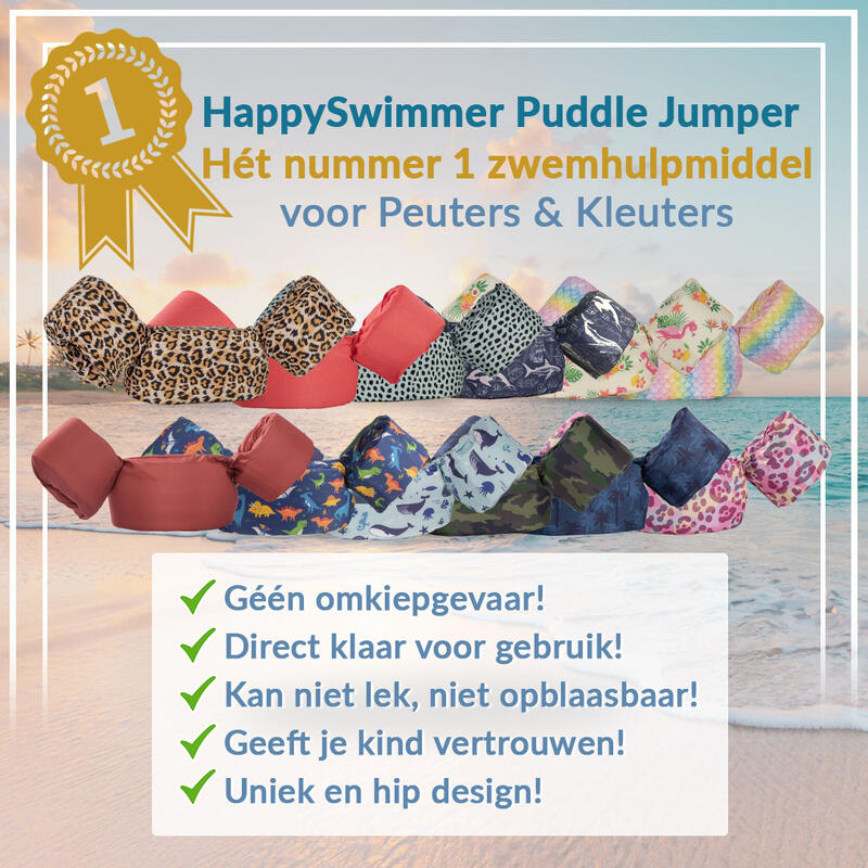 HappySwimmer® - Puddle jumper zwembandjes/zwemvest Walvis print