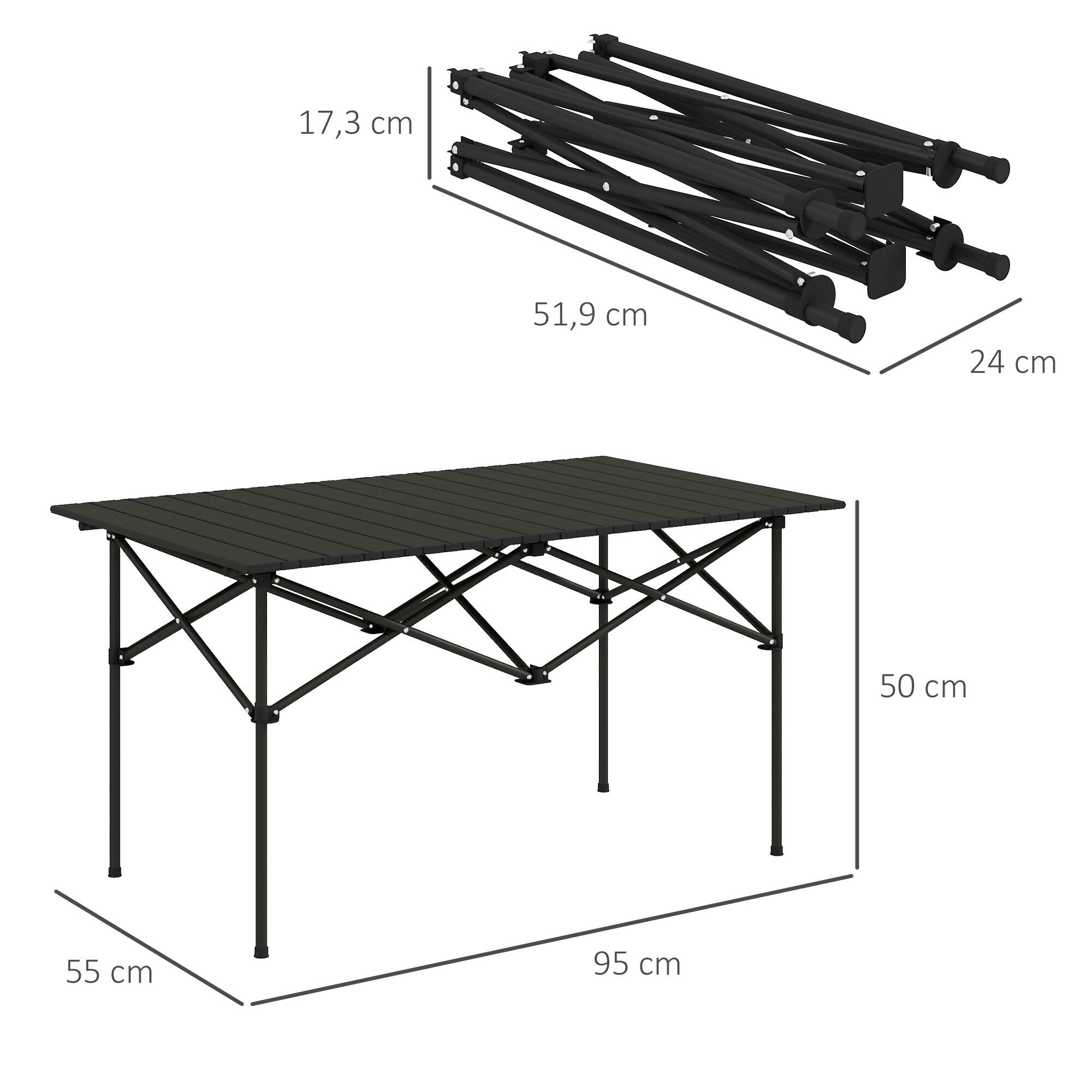 Mesa de Camping Outsunny 95x55x50 cm Negro 3/7