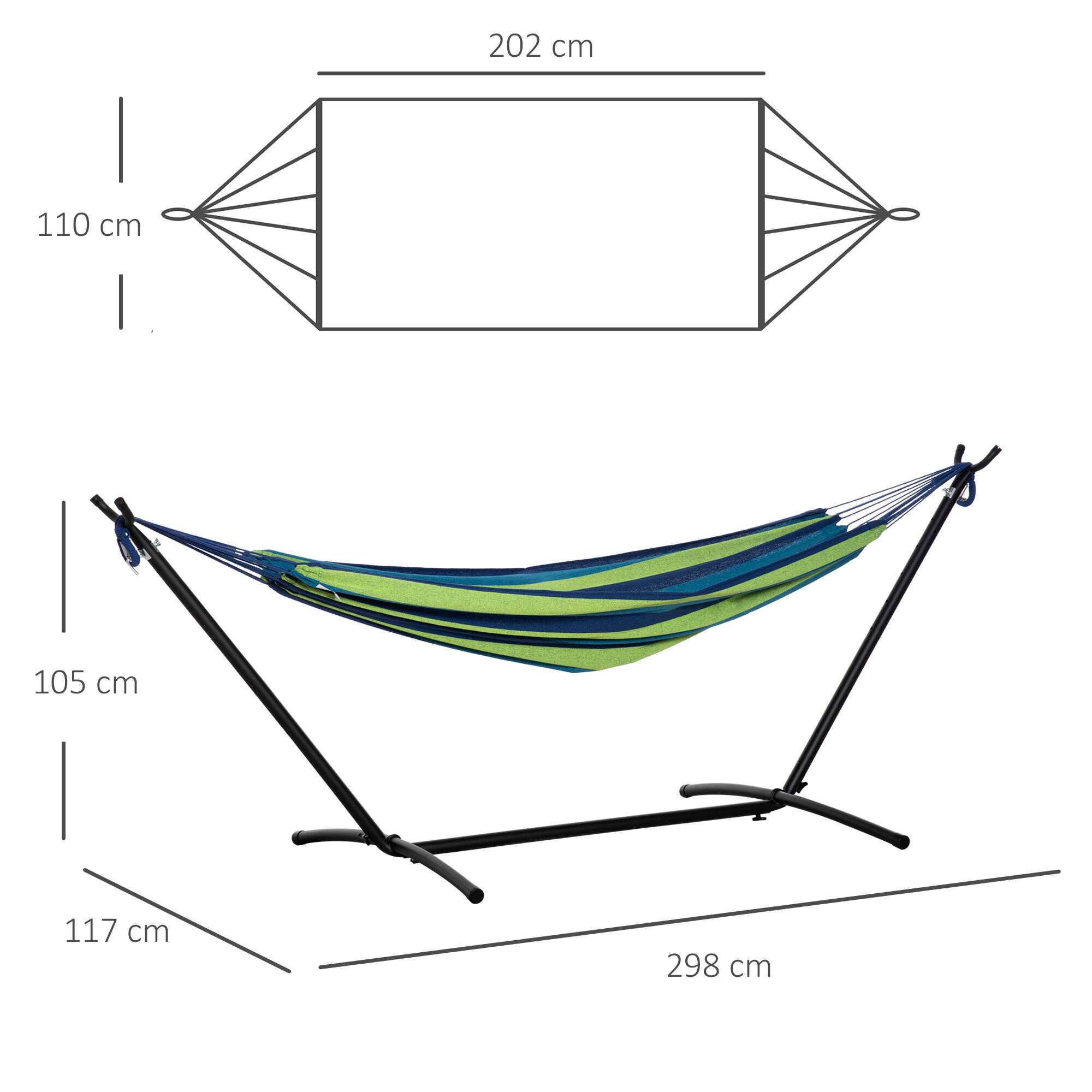 Hamaca Outsunny 298x117x105 cm Verde y Azul 3/7