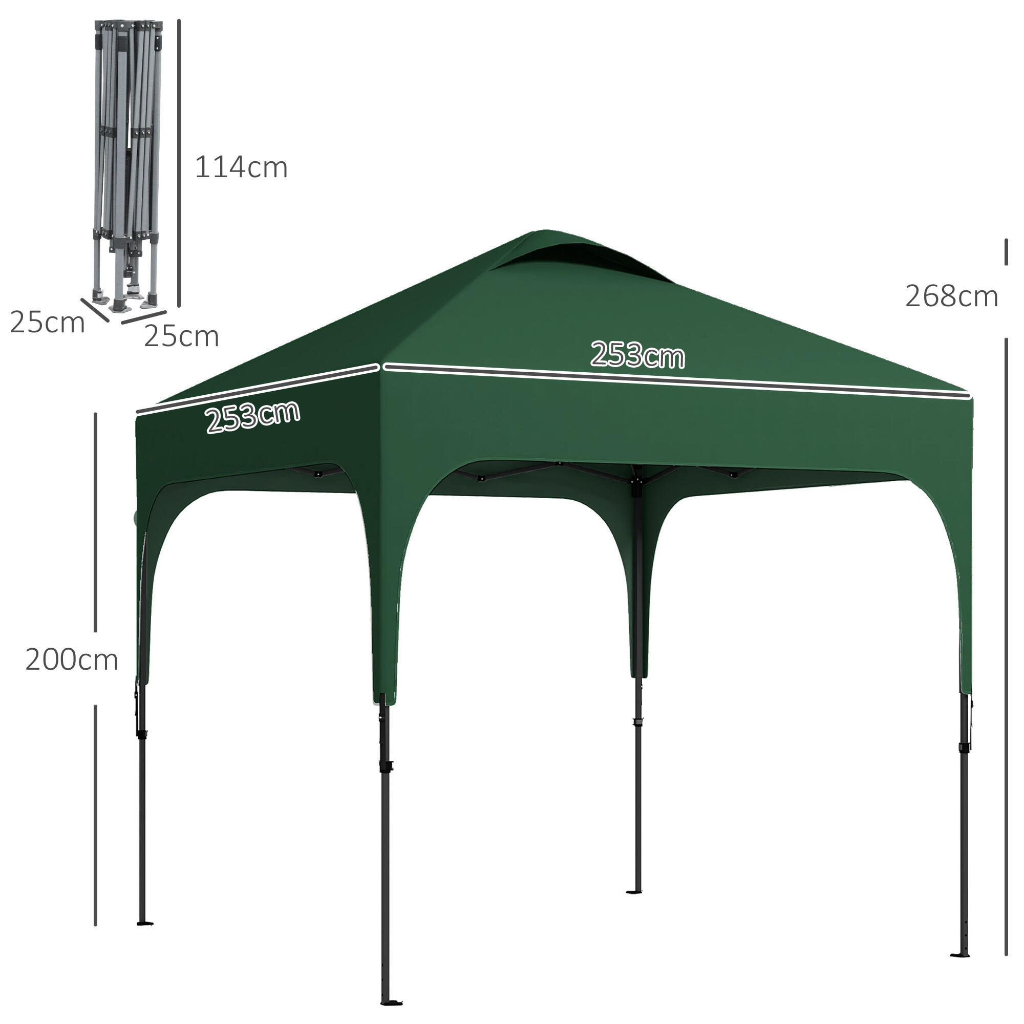 Cenador para eventos deportivos Outsunny 253x253x268 cm Verde Oscuro 3/7