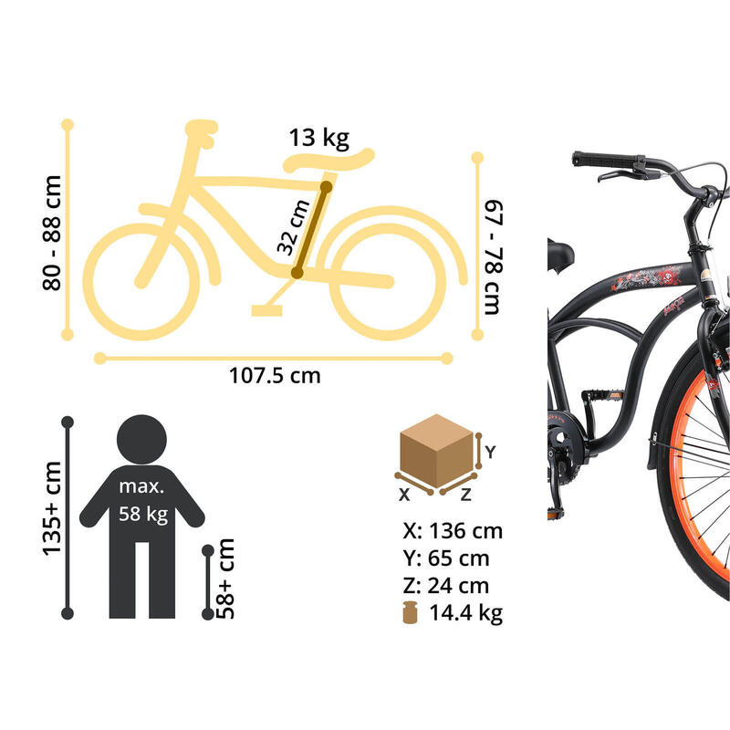 Vélo enfant 24 pouces à partir de 8 - 11 ans, VTC Cruiser